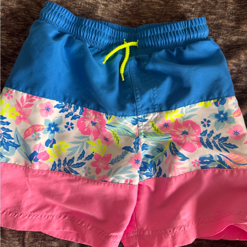 Tommy Bahama Kids Blue Pink Floral Swim Trunks